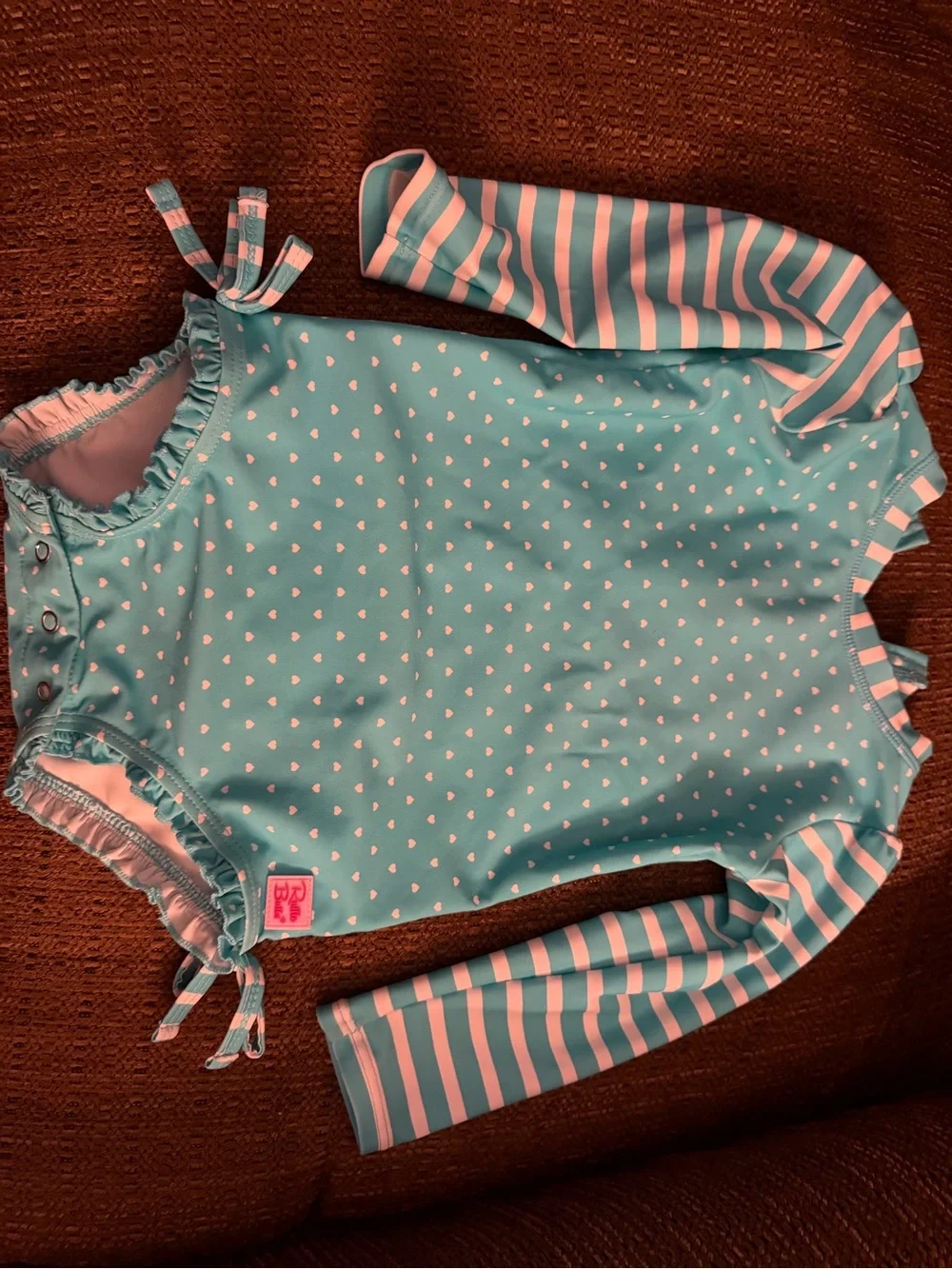 Ruffle Butts Teal and Pink Heart One-Piece Swimsuit